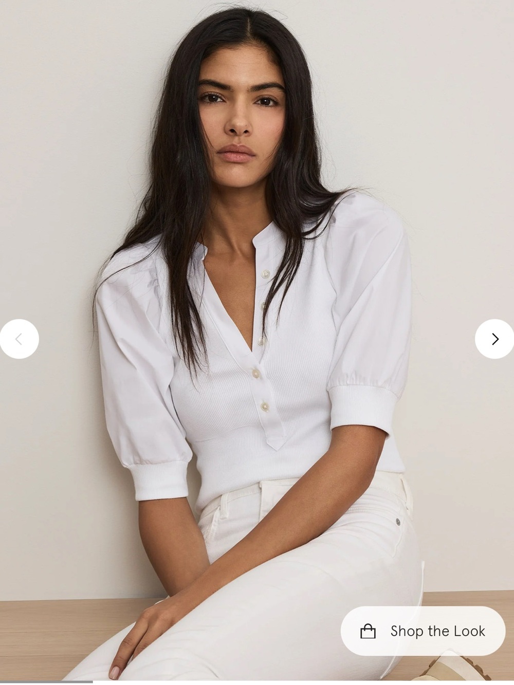 Veronica Beard Women’s White Puff Sleeve Henley Top Size S